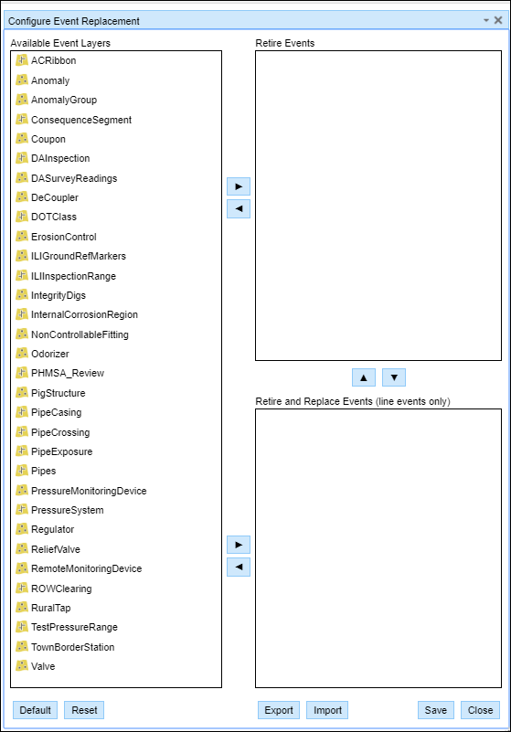 Opening the Configure Event Replacement widget